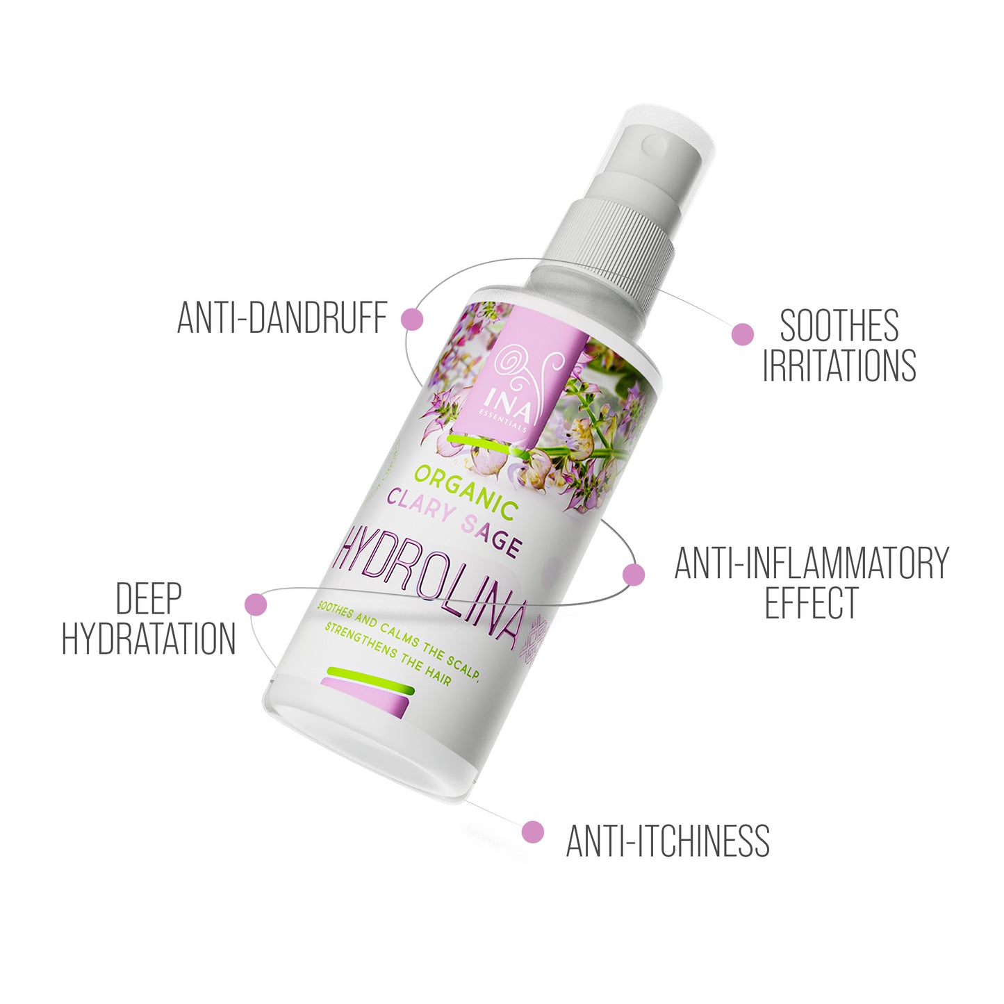 + Gift Organic Clary Sage Water (Salvia) - Hydrolina for Dandruff and Itching scalp