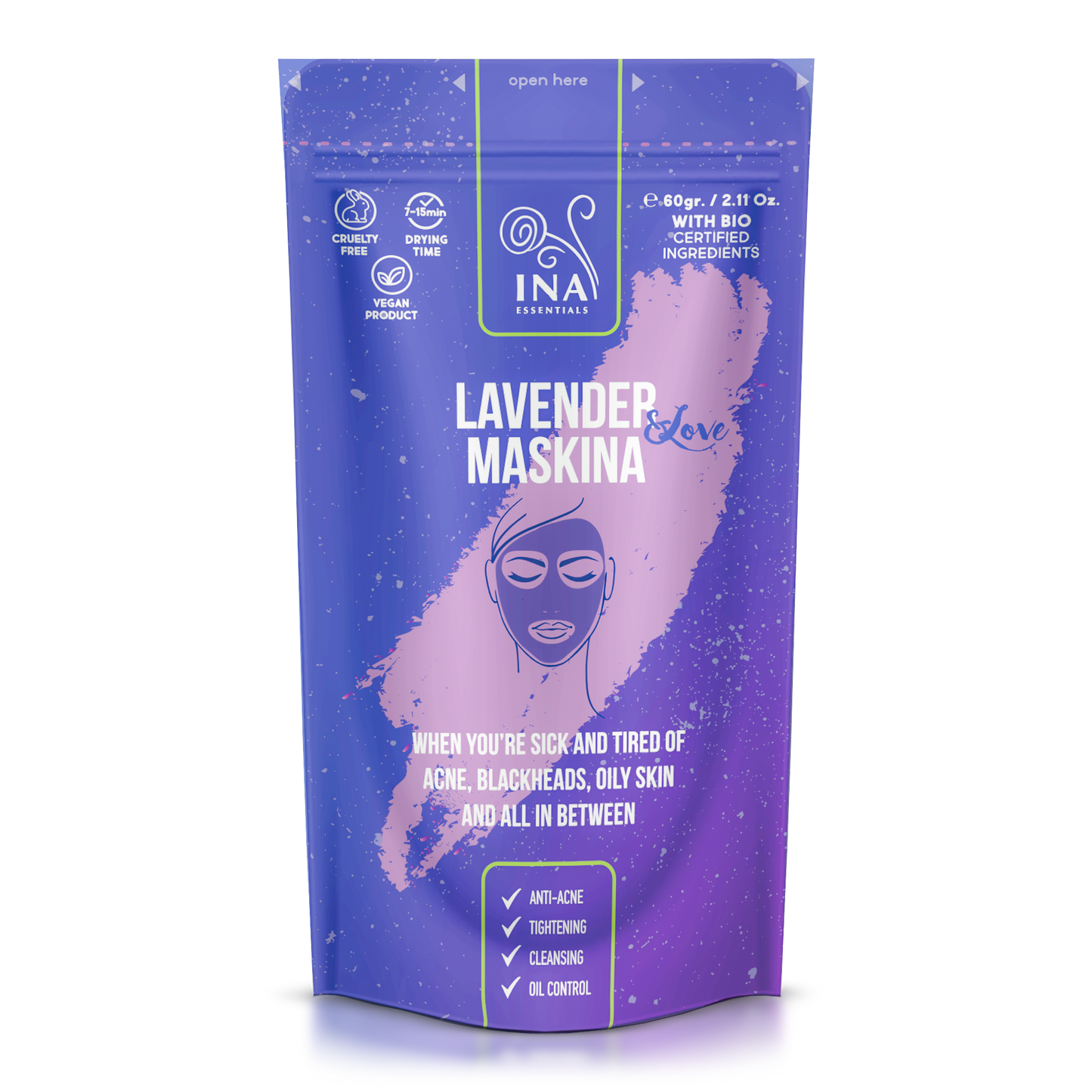 + Gift Face Mask - Lavender Maskina - intensive care for Oily problem-prone skin