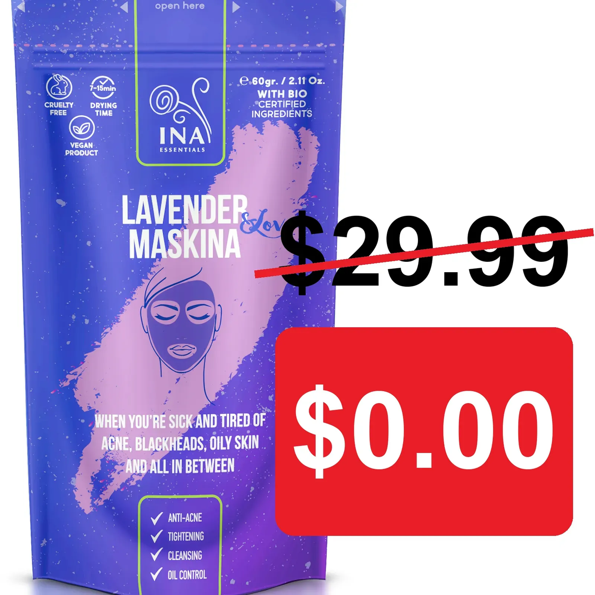+ Gift Face Mask - Lavender Maskina - intensive care for Oily problem-prone skin